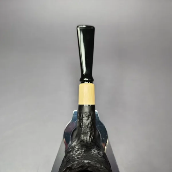 MBSD Briars by Piero Vitale Black Rusticated Billiard w/ Boxwood Briar Pipe, New - Image 5