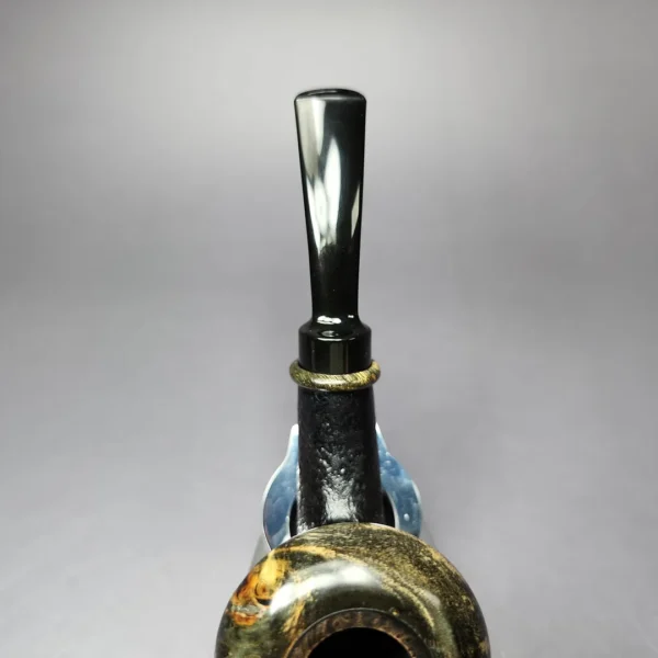 Sebastian Heck Sandblasted Calabash w/ Stabilized Poplar Burl Handmade Briar Pipe, New - Image 5