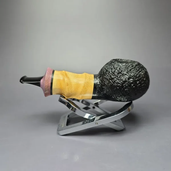 HS Studio Sandblasted Reverse Calabash Apple w/ Buddha Bamboo Estate Briar Pipe, Unsmoked - Image 5