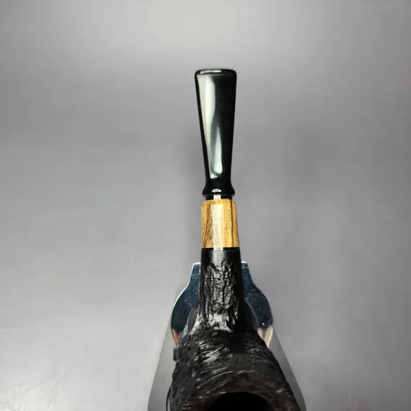 MBSD Briars by Piero Vitale Black Rusticated Billiard w/ Zebrawood Briar Pipe, New - Image 6
