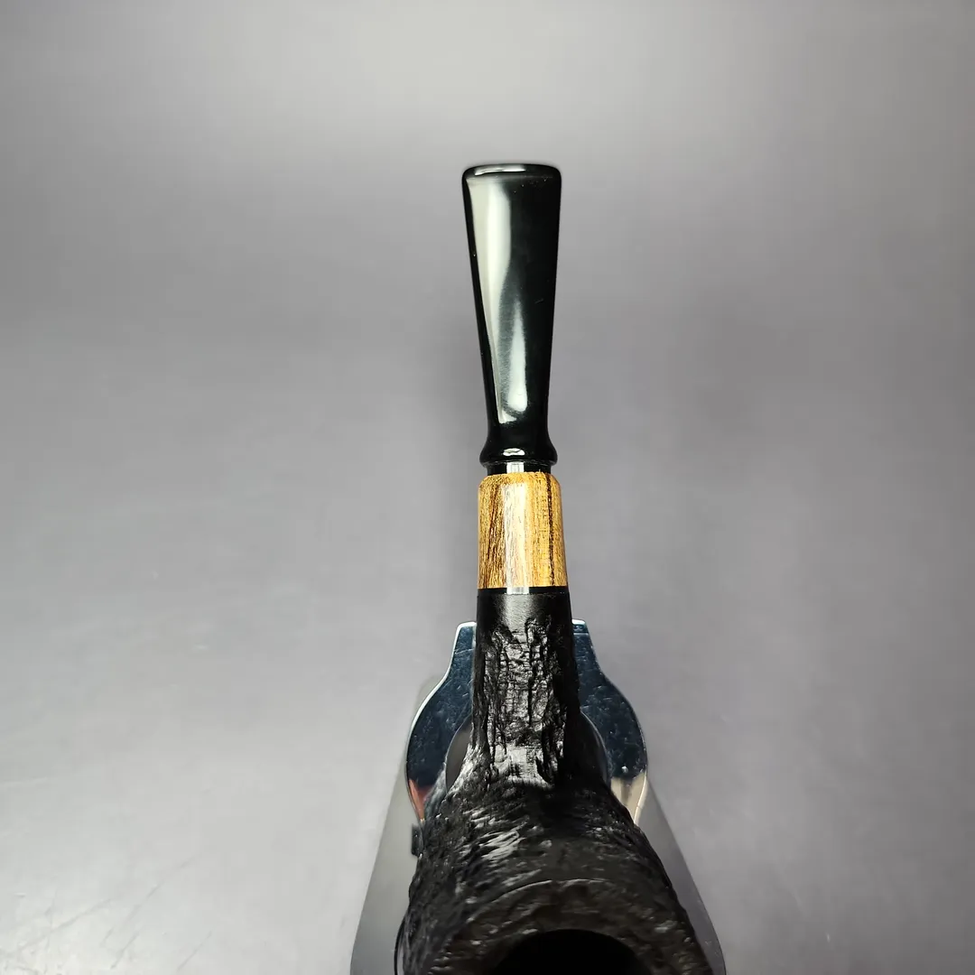 MBSD Briars by Piero Vitale Black Rusticated Billiard w/ Zebrawood Briar Pipe, New - Image 6