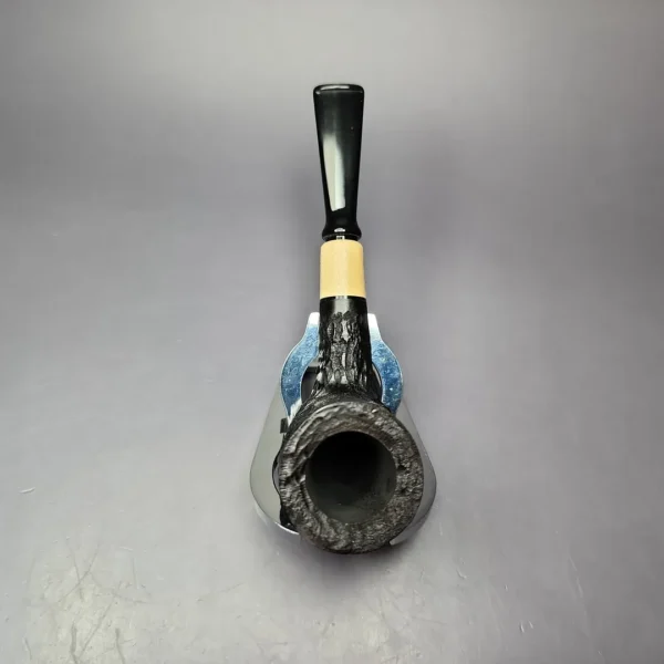 MBSD Briars by Piero Vitale Black Rusticated Billiard w/ Olivewood Briar Pipe, New - Image 6