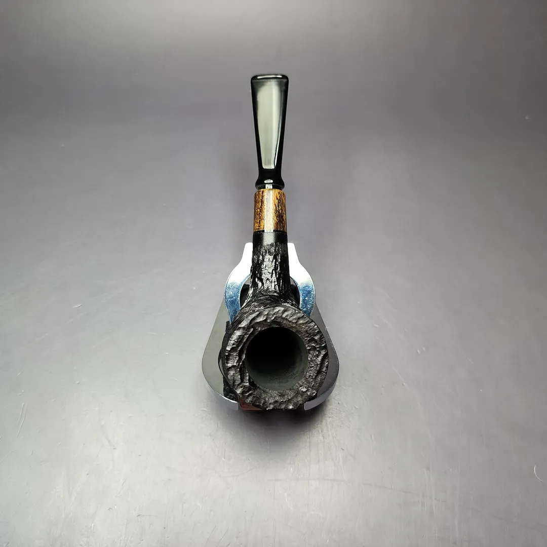 MBSD Briars by Piero Vitale Black Rusticated Billiard w/ Zebrawood Briar Pipe, New - Image 6