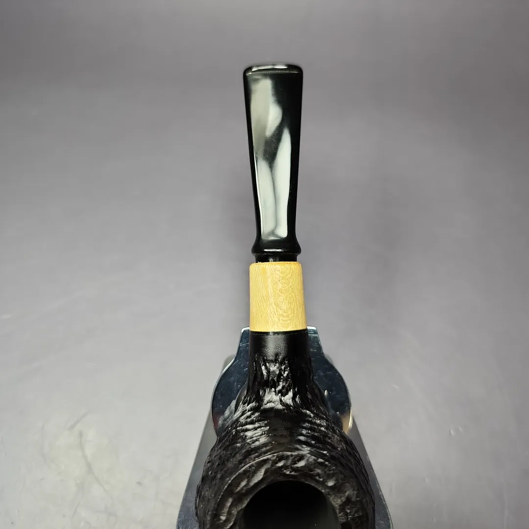 MBSD Briars by Piero Vitale Black Rusticated Author w/ Boxwood Briar Pipe, New - Image 6