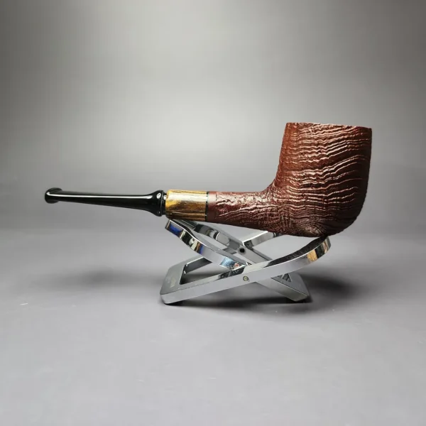 MBSD Briars by Piero Vitale Red Sandblasted Billiard w/ Zebrawood Briar Pipe, New - Image 6