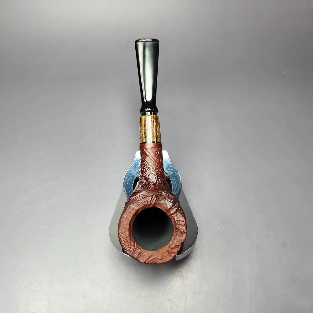 MBSD Briars by Piero Vitale Vintage Sandblasted Billiard w/ Zebrawood Briar Pipe, New - Image 6