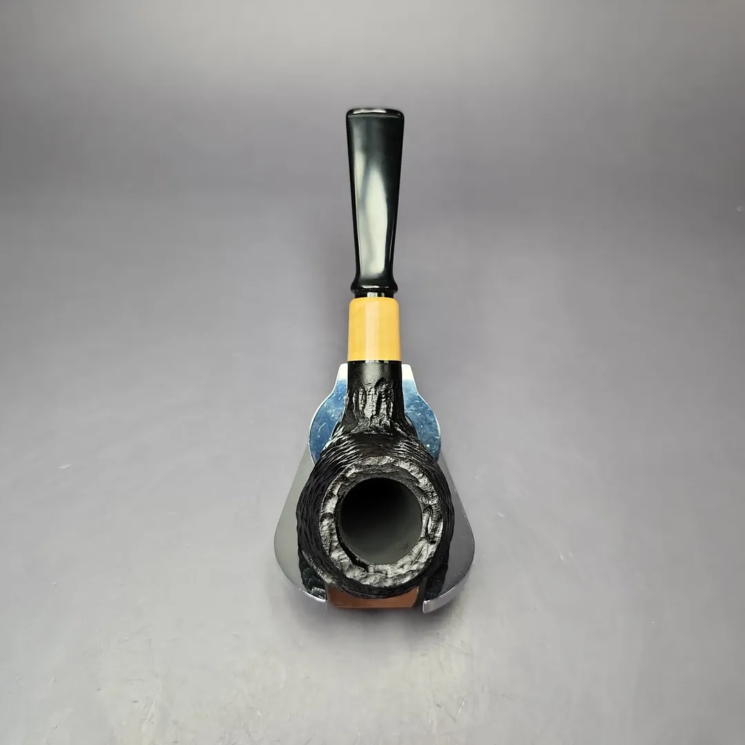 MBSD Briars by Piero Vitale Black Rusticated Author w/ Boxwood Briar Pipe, New - Image 6