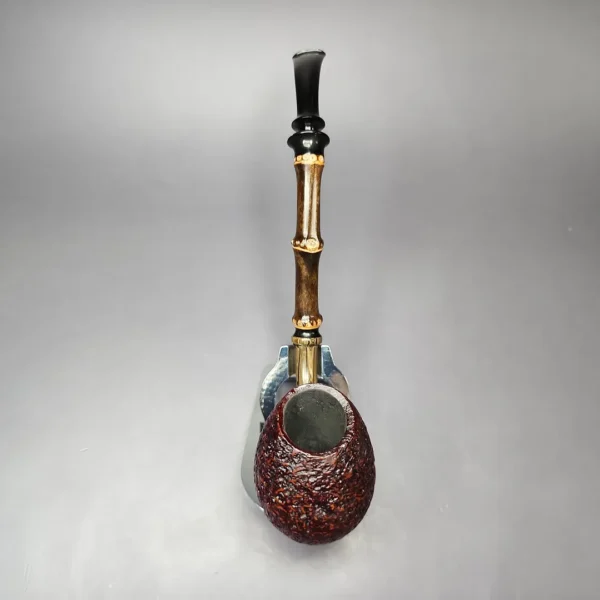 HS Studio Sandblasted Egg Churchwarden w/ Bamboo Estate Briar Pipe, Unsmoked - Image 6