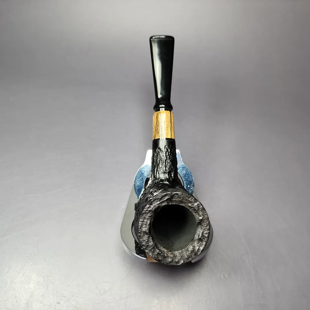 MBSD Briars by Piero Vitale Black Rusticated Billiard w/ Zebrawood Briar Pipe, New - Image 7