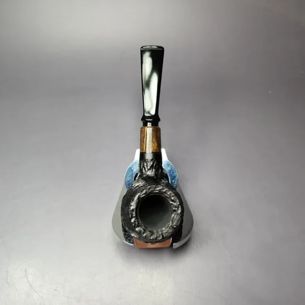MBSD Briars by Piero Vitale Black Rusticated Author w/ Zebrawood Briar Pipe, New - Image 7