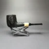 MBSD Briars by Piero Vitale Black Rusticated Billiard w/ Olivewood Briar Pipe, New - Image 7