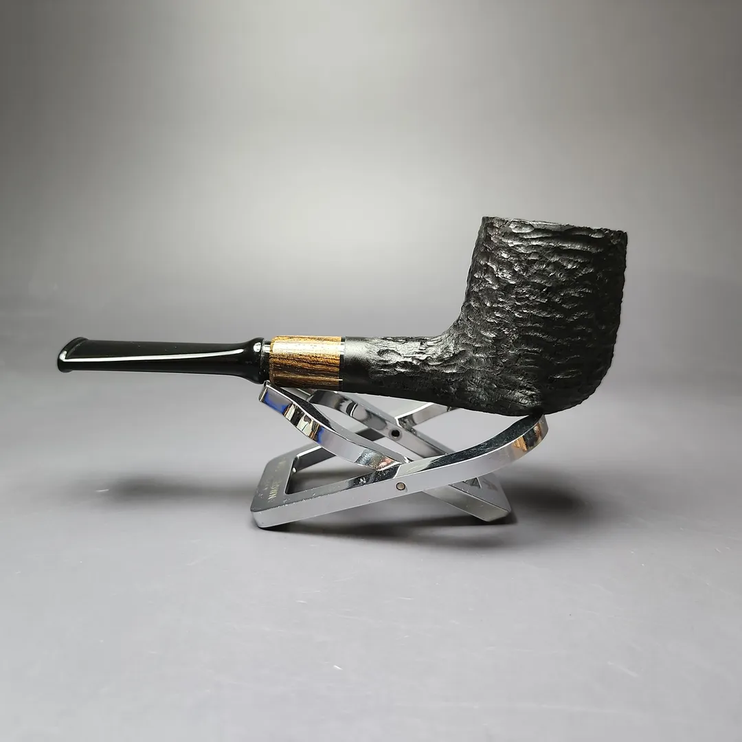 MBSD Briars by Piero Vitale Black Rusticated Billiard w/ Zebrawood Briar Pipe, New - Image 7