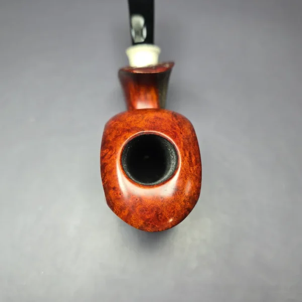 SU Pipes Partially Rusticated Panel Blowfish w/ Horn Handmade Briar Pipe, New - Image 7