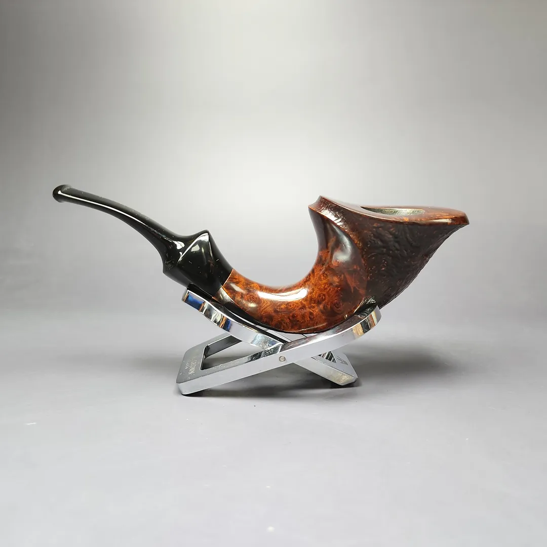HS Studio Partially Sandblasted Horn Freehand Estate Briar Pipe, Unsmoked - Image 7