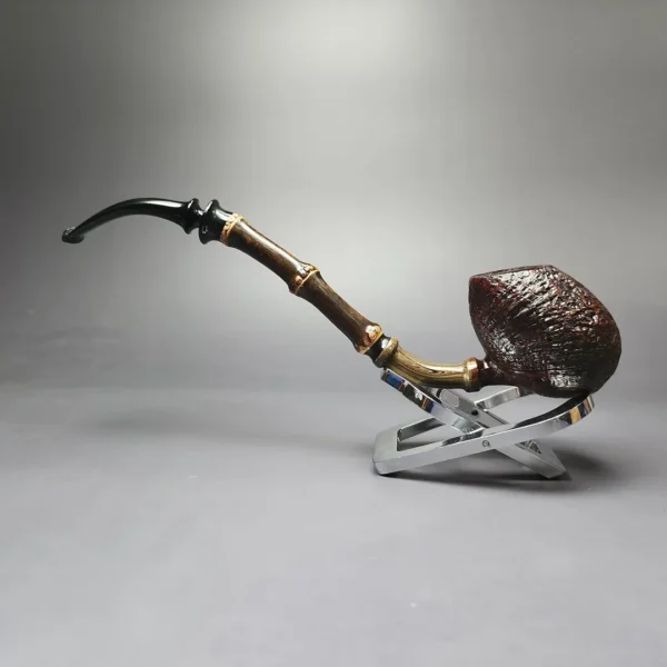 HS Studio Sandblasted Egg Churchwarden w/ Bamboo Estate Briar Pipe, Unsmoked - Image 7