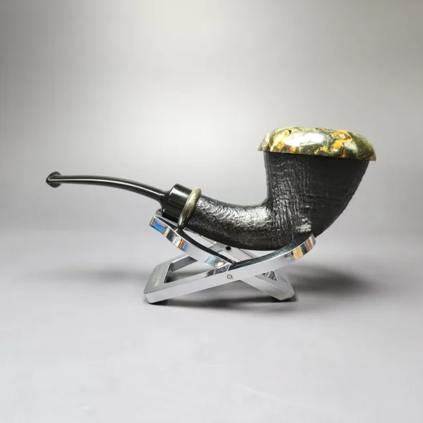 Sebastian Heck Sandblasted Calabash w/ Stabilized Poplar Burl Handmade Briar Pipe, New - Image 7