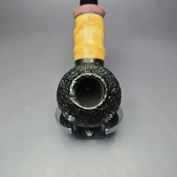 HS Studio Sandblasted Reverse Calabash Apple w/ Buddha Bamboo Estate Briar Pipe, Unsmoked - Image 7