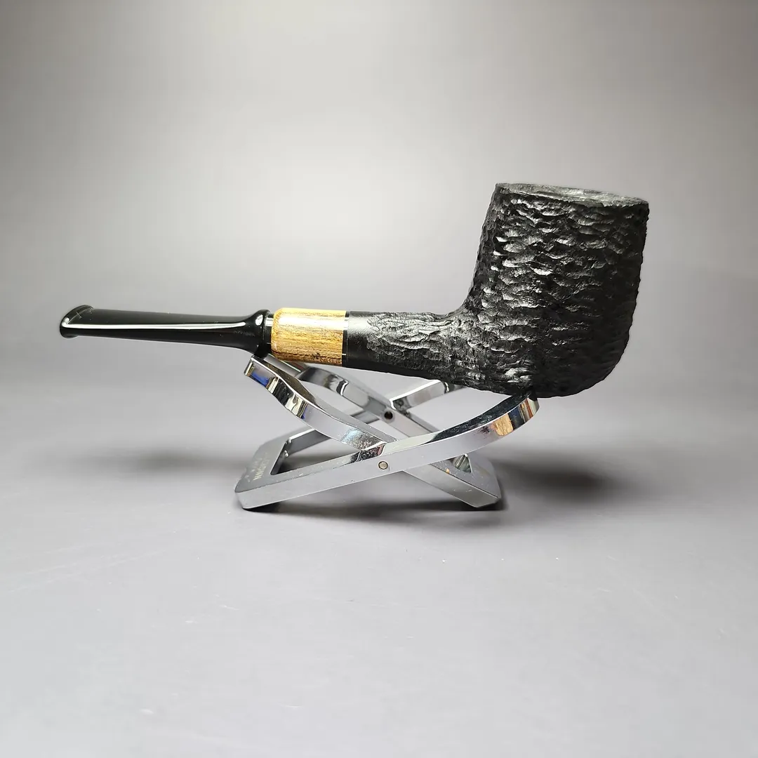 MBSD Briars by Piero Vitale Black Rusticated Billiard w/ Zebrawood Briar Pipe, New - Image 8