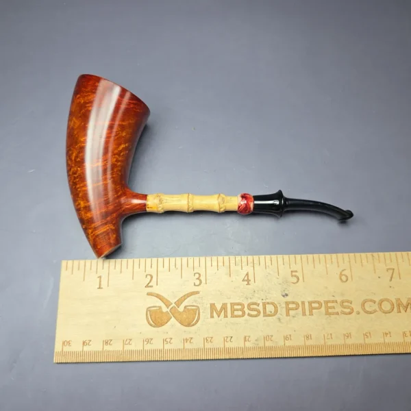 SU Pipes XL Smooth Pickaxe w/ Bamboo & Bakelite Handmade Smooth Briar Pipe, New - Image 9