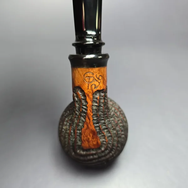 G Pipes Rusticated Danish Apple w/ Horn Handmade Briar Pipe, New - Image 9