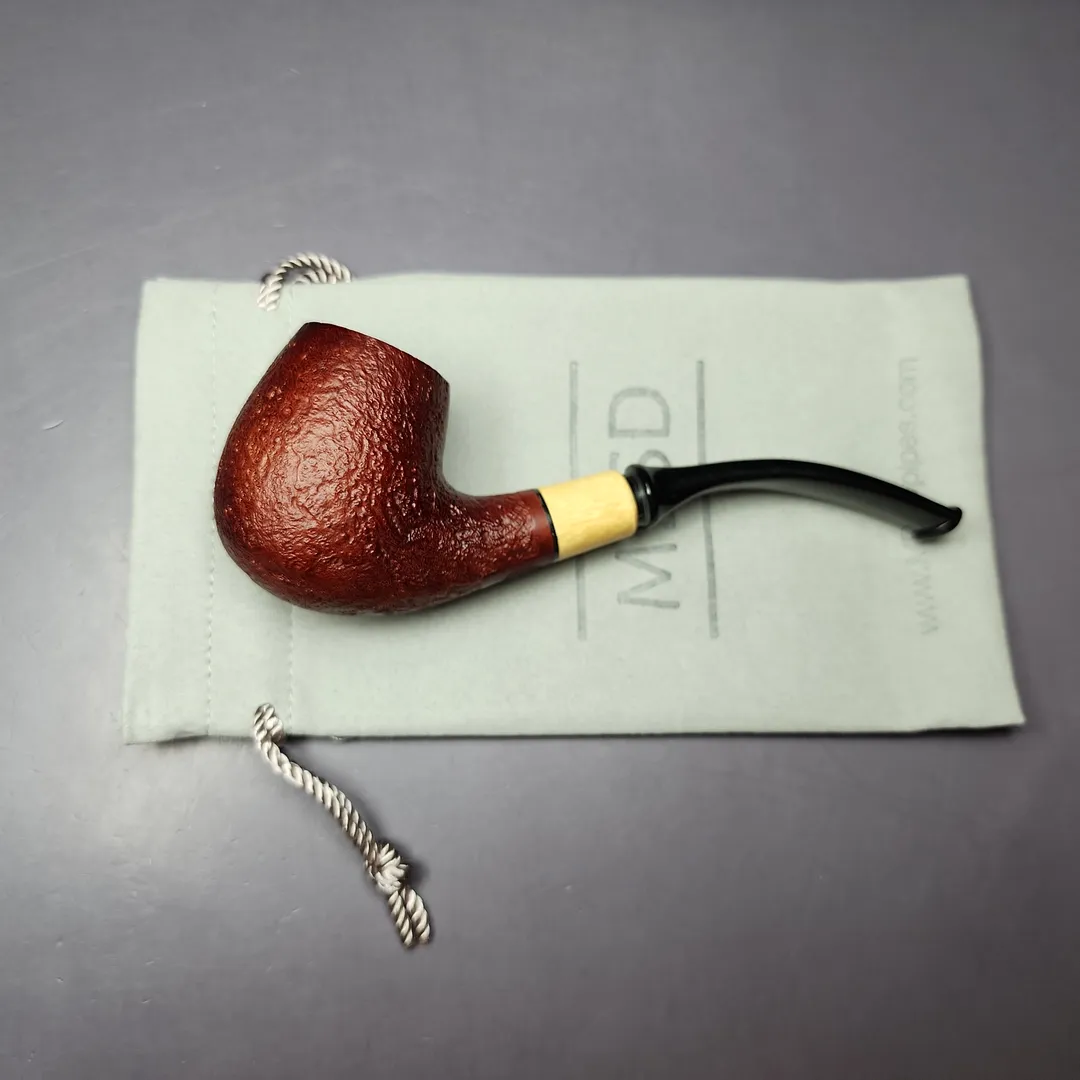 MBSD Briars by Piero Vitale Red Sandblasted Brandy w/ Boxwood Briar Pipe, New - Image 10