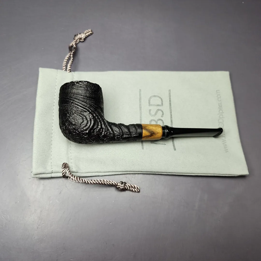 MBSD Briars by Piero Vitale Vintage Sandblasted Billiard w/Olivewood Briar Pipe, New - Image 10