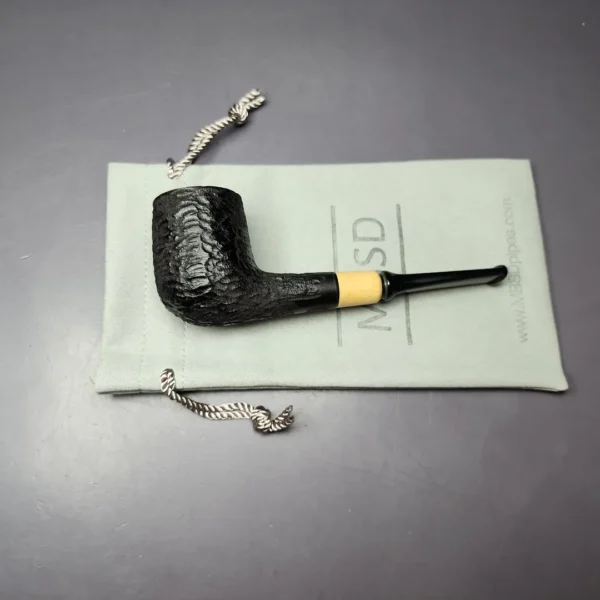 MBSD Briars by Piero Vitale Black Rusticated Billiard w/ Boxwood Briar Pipe, New - Image 10