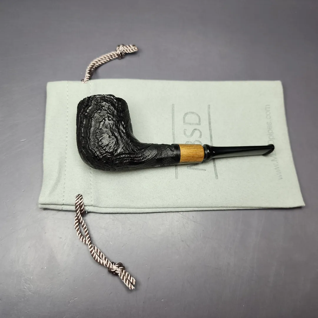 MBSD Briars by Piero Vitale Vintage Sandblasted Billiard w/Zebrawood Briar Pipe, New - Image 11
