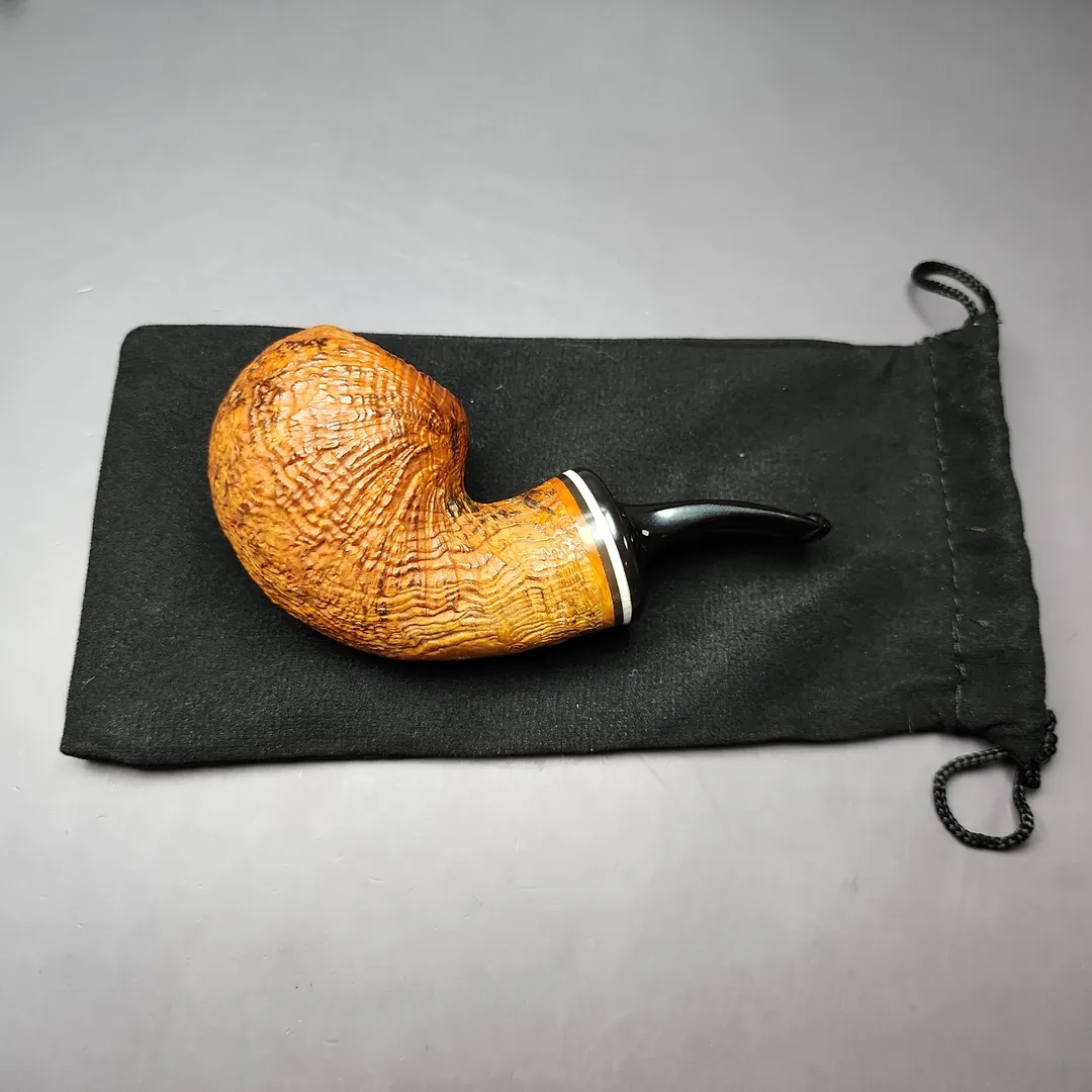 C-Pipe Contrast Sandblasted Apple w/ Reverse Calabash Briar Pipe, New - Image 11
