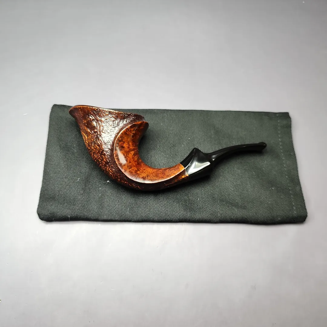 HS Studio Partially Sandblasted Horn Freehand Estate Briar Pipe, Unsmoked - Image 11