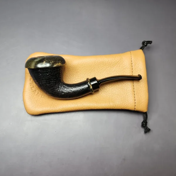 Sebastian Heck Sandblasted Calabash w/ Stabilized Poplar Burl Handmade Briar Pipe, New - Image 11