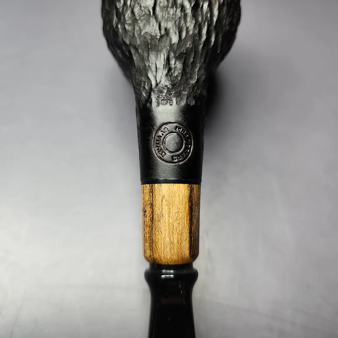 MBSD Briars by Piero Vitale Black Rusticated Billiard w/ Zebrawood Briar Pipe, New - Image 11