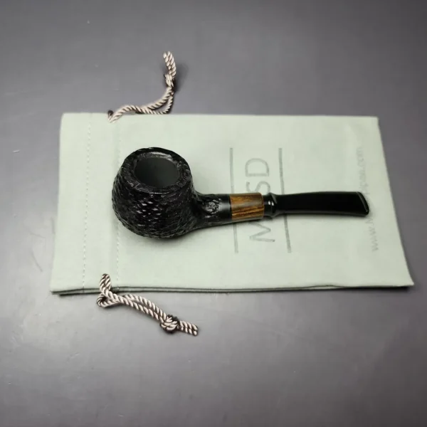 MBSD Briars by Piero Vitale Black Rusticated Author w/ Zebrawood Briar Pipe, New - Image 11