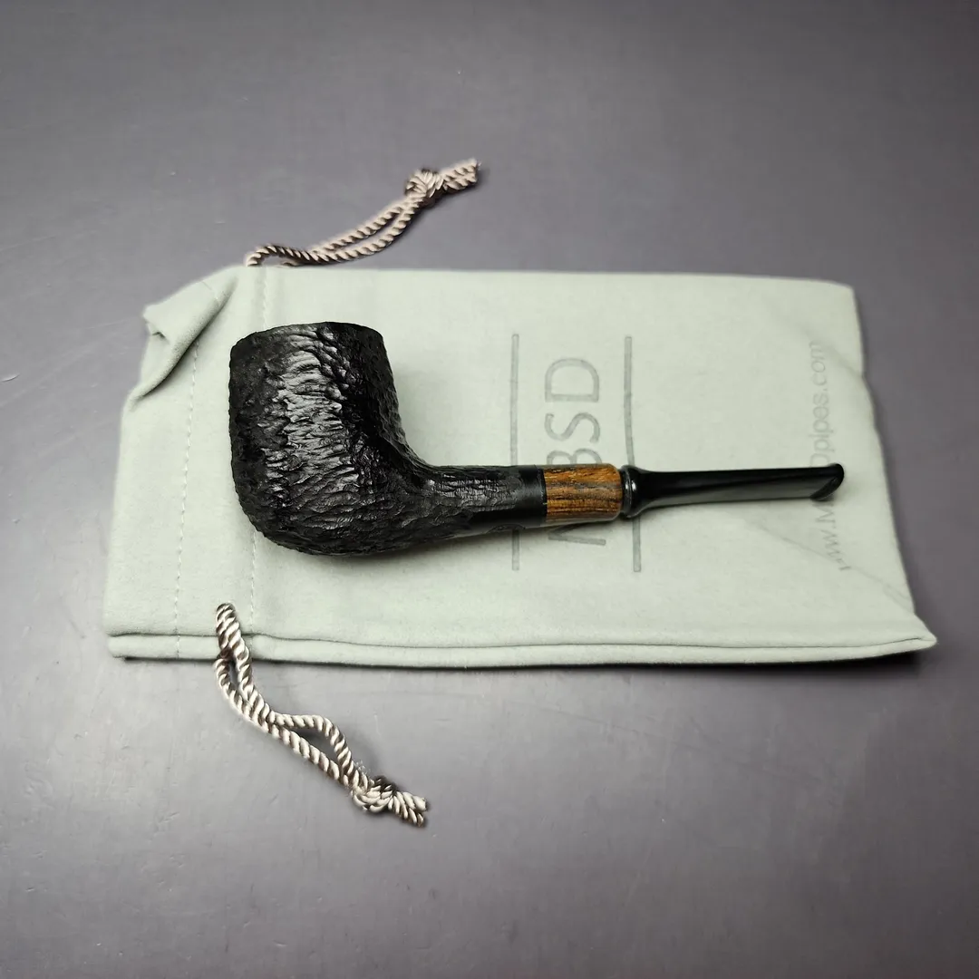 MBSD Briars by Piero Vitale Black Rusticated Billiard w/ Zebrawood Briar Pipe, New - Image 11