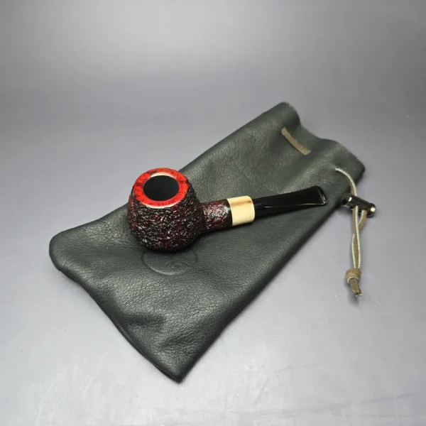 J Mouton Partially Rusticated Apple w/ Horn Handmade Briar Pipe, New - Image 12