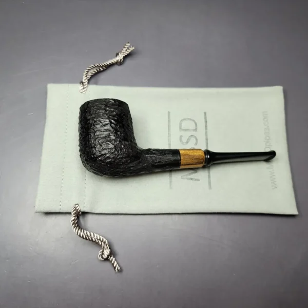 MBSD Briars by Piero Vitale Black Rusticated Billiard w/ Zebrawood Briar Pipe, New - Image 12