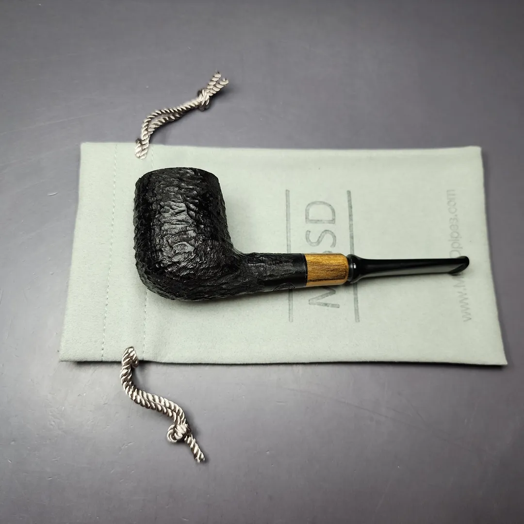 MBSD Briars by Piero Vitale Black Rusticated Billiard w/ Zebrawood Briar Pipe, New - Image 12
