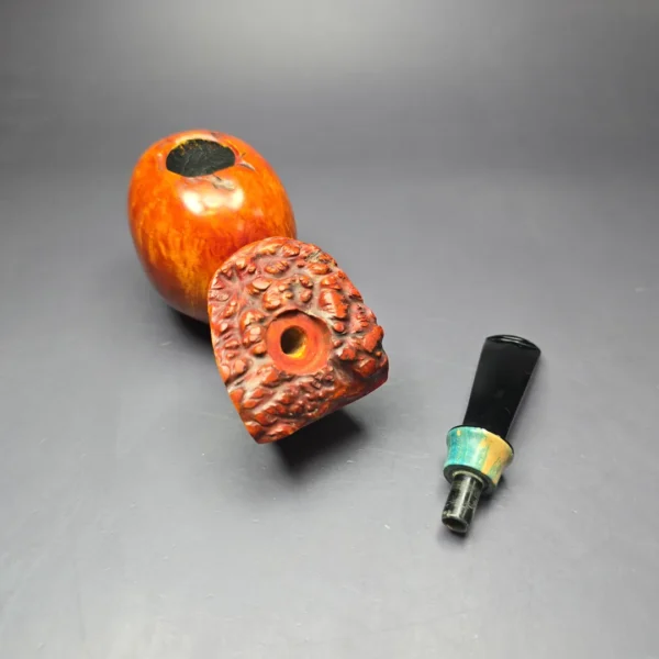SU Pipes XL Smooth Blowfish w/ Stabilized Maple Burl Handmade Briar Pipe, New - Image 12