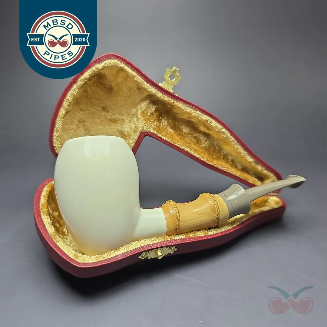 SU Pipes Smooth Acorn w/ Bamboo Handmade Block Meerschaum Pipe, New