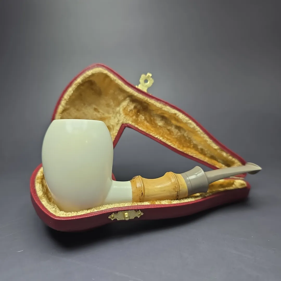 SU Pipes Smooth Acorn w/ Bamboo Handmade Block Meerschaum Pipe, New - Image 2