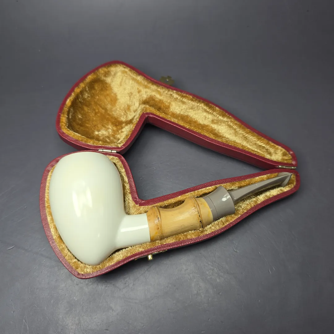 SU Pipes Smooth Acorn w/ Bamboo Handmade Block Meerschaum Pipe, New - Image 3