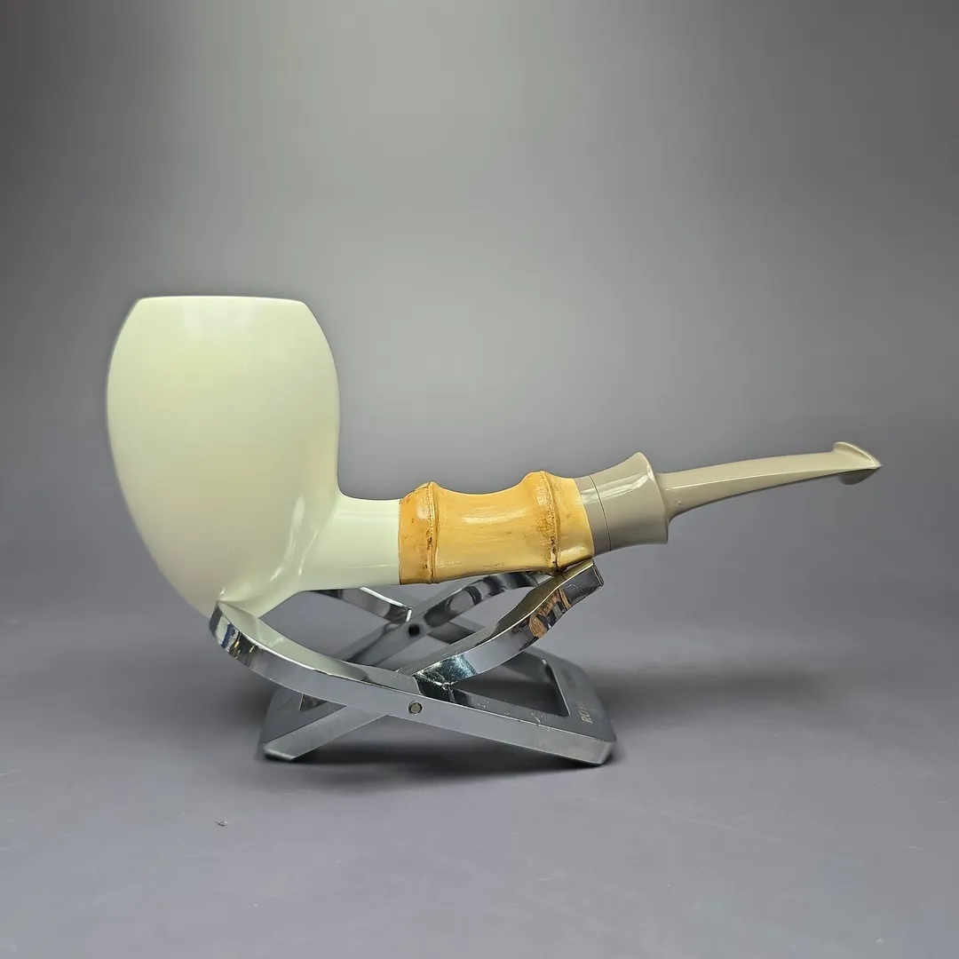 SU Pipes Smooth Acorn w/ Bamboo Handmade Block Meerschaum Pipe, New - Image 4