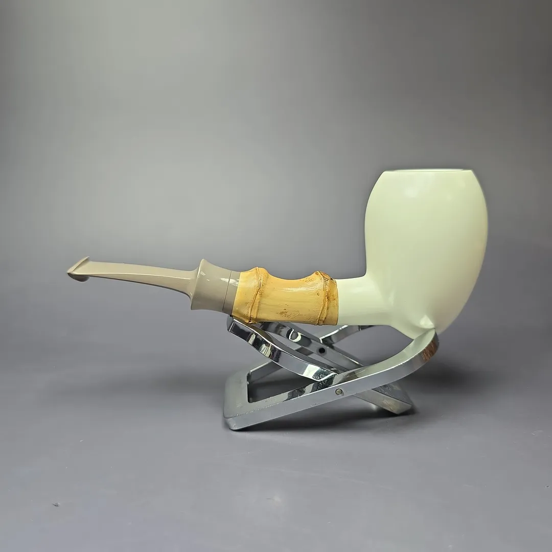 SU Pipes Smooth Acorn w/ Bamboo Handmade Block Meerschaum Pipe, New - Image 6