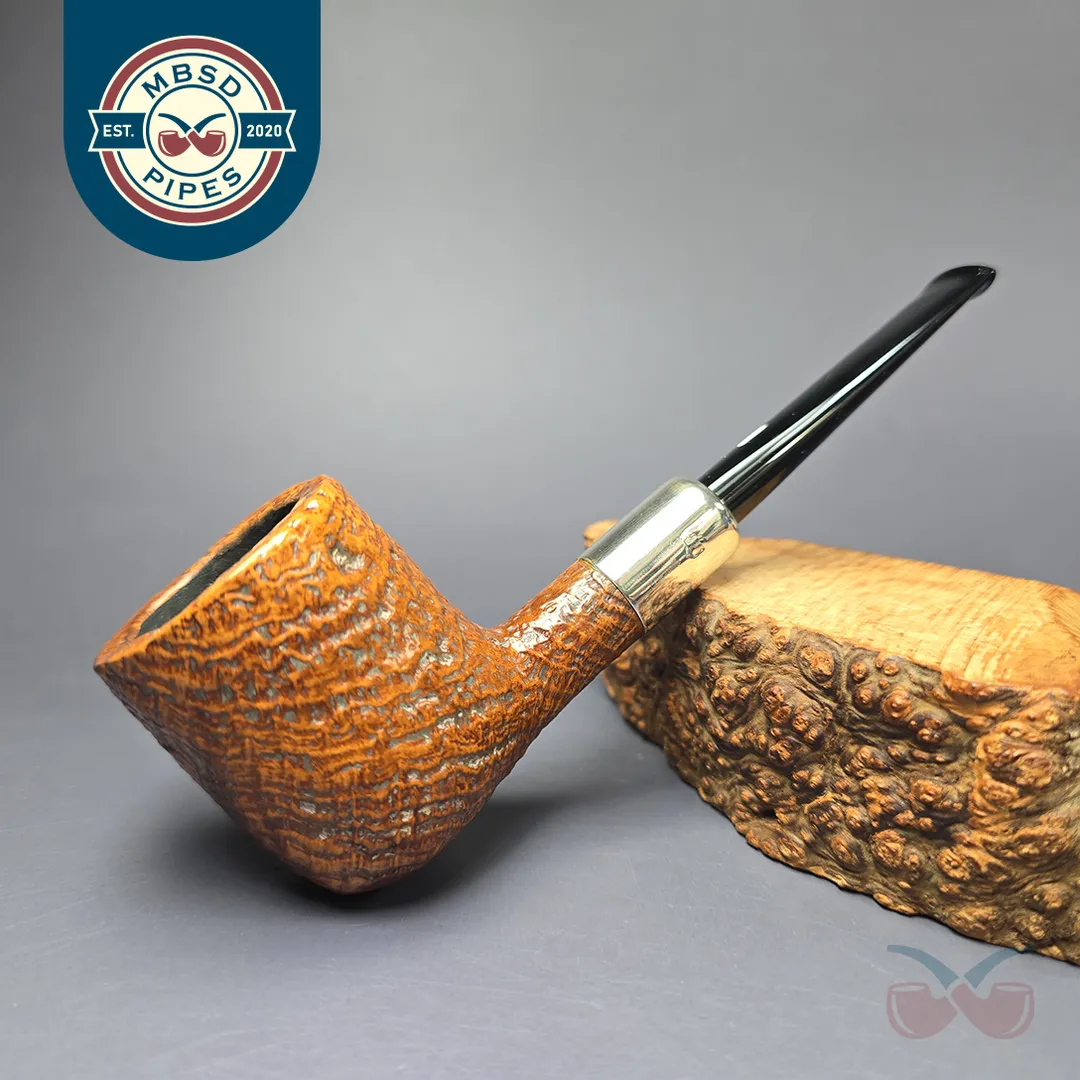 Castello Pre-1982 Old Antiquari 3K Sandblasted Billiard w/ Silver Estate Briar Pipe, Italian Estates