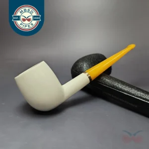 Unknown Smooth Billiard w/ Brass & Case Estate Meerschaum Pipe, Unsmoked