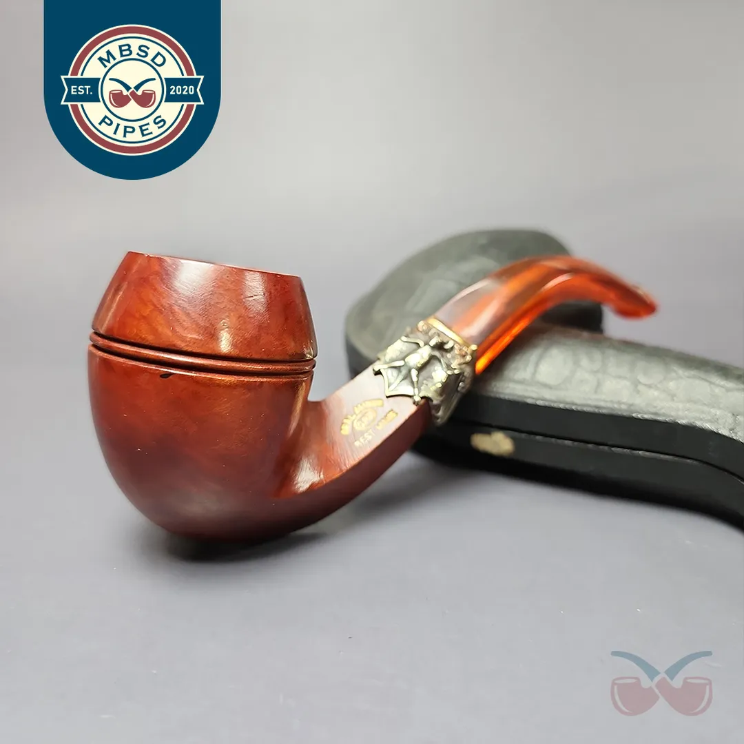 19th c. CPF Best Make Real Amber Bent Bulldog Estate Briar Pipe, Unsmoked