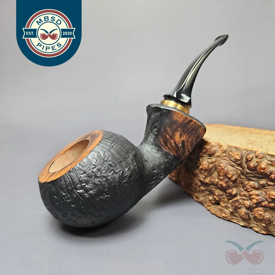 Mina Pipes Sandblasted Blowfish w/ Brass Estate Briar Pipe, Unsmoked