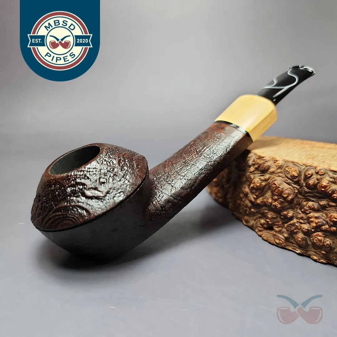 Mina Pipes Sandblasted Wide Shank Bulldog Estate Briar Pipe Unsmoked