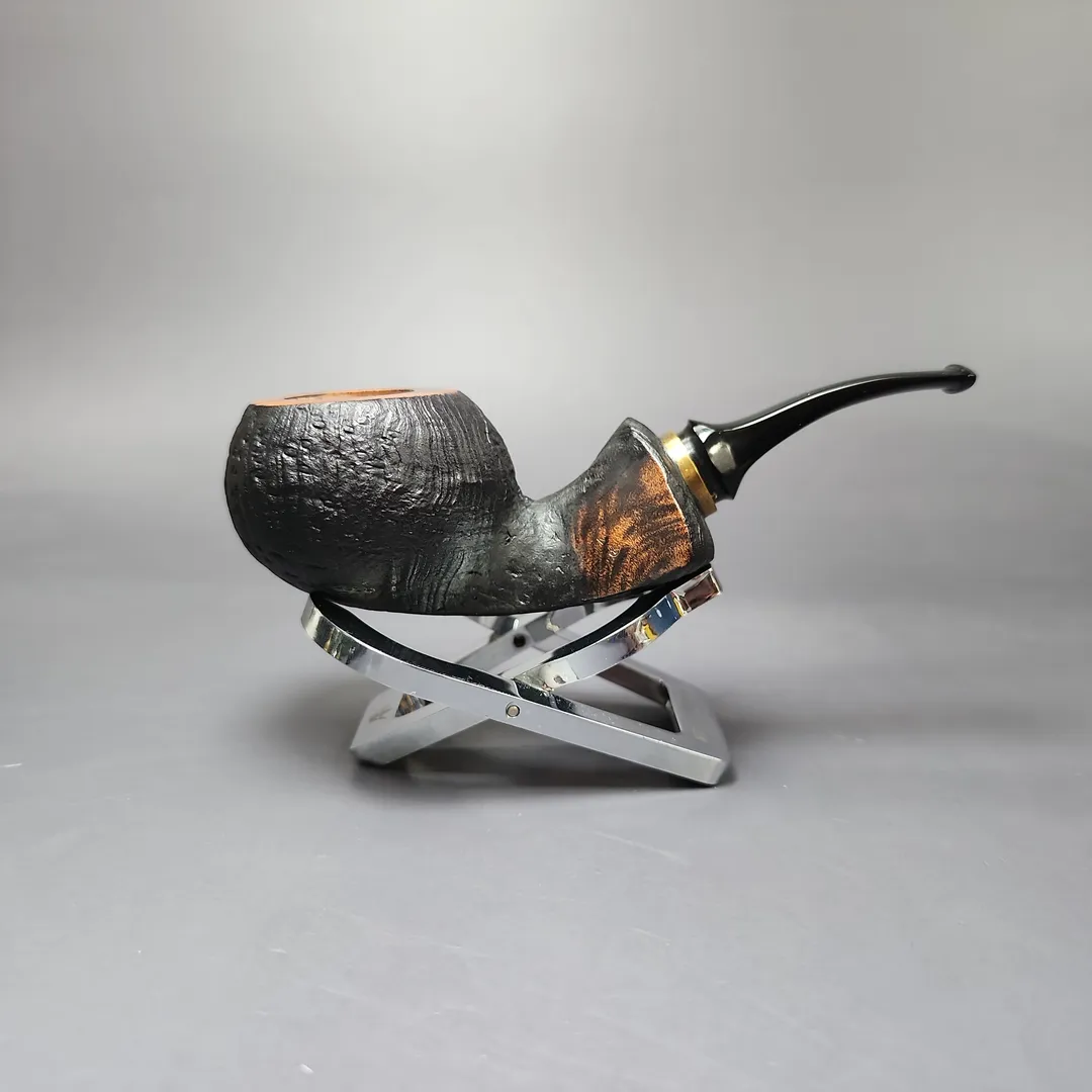 Mina Pipes Sandblasted Blowfish w/ Brass Estate Briar Pipe, Unsmoked - Image 2