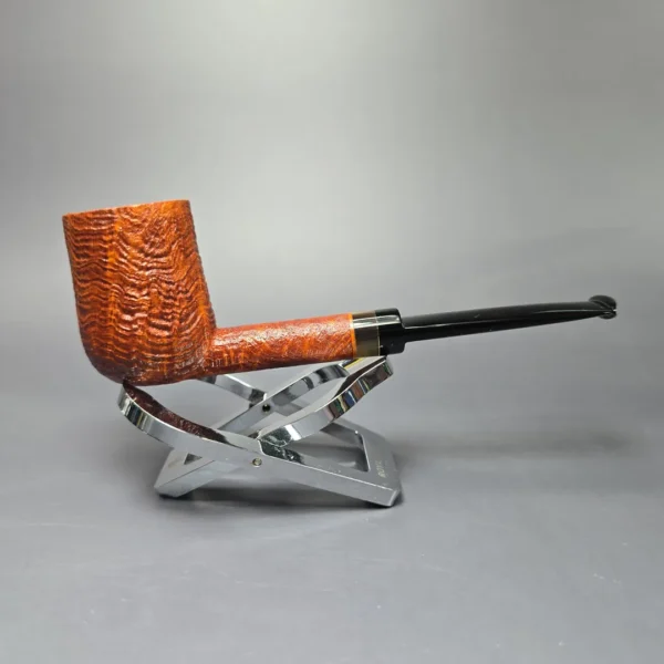 Christophe Wolff "Karamel" Sandblasted Billiard w/ Horn Handmade Briar Pipe, New - Image 3